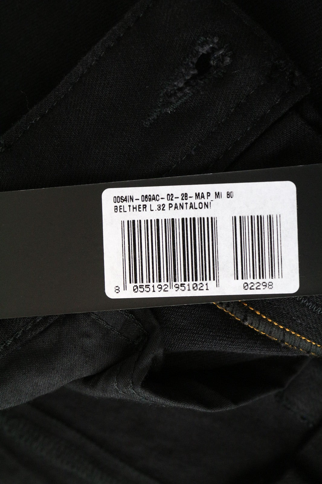 DIESEL Belther 069AC Men's Slim W28/L32 Black Stretch Cotton Tapered Jeans