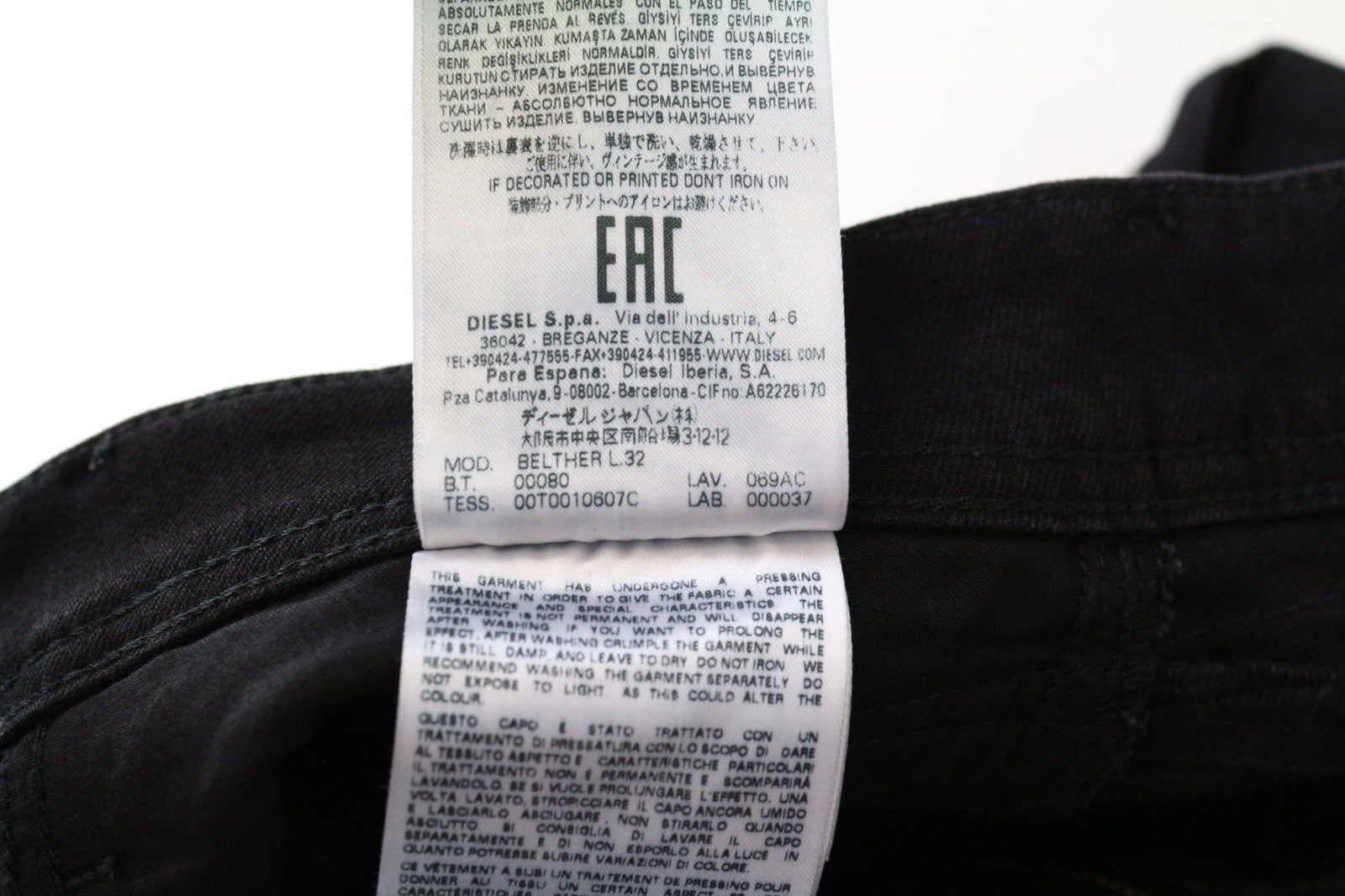 DIESEL Belther 069AC Men's Slim W28/L32 Black Stretch Cotton Tapered Jeans