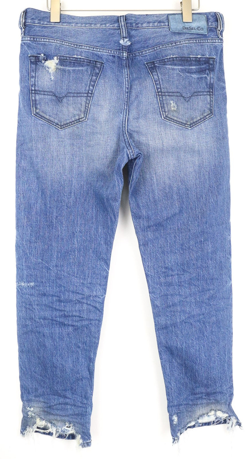 DIESEL Mharky 080AH Men's W34 Slim Distressed Blue Washed Cotton Jeans