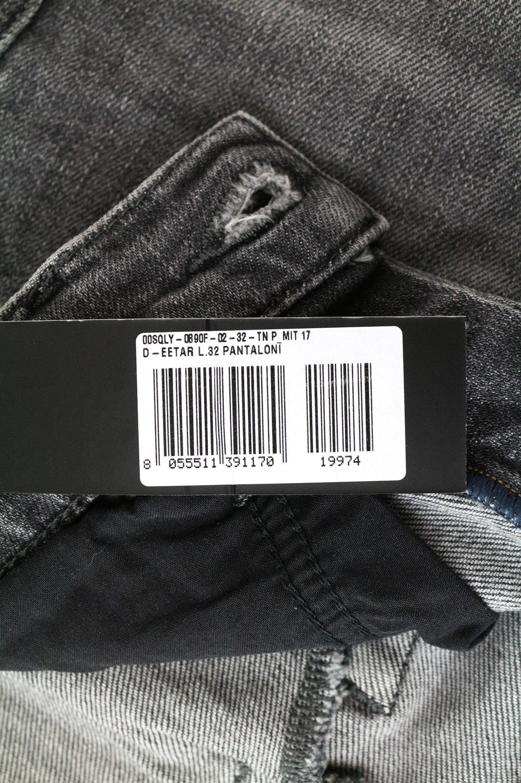 DIESEL D-Eetar 0890F Men's W28/L32 Grey Taper Fit Cotton Stretch Jeans