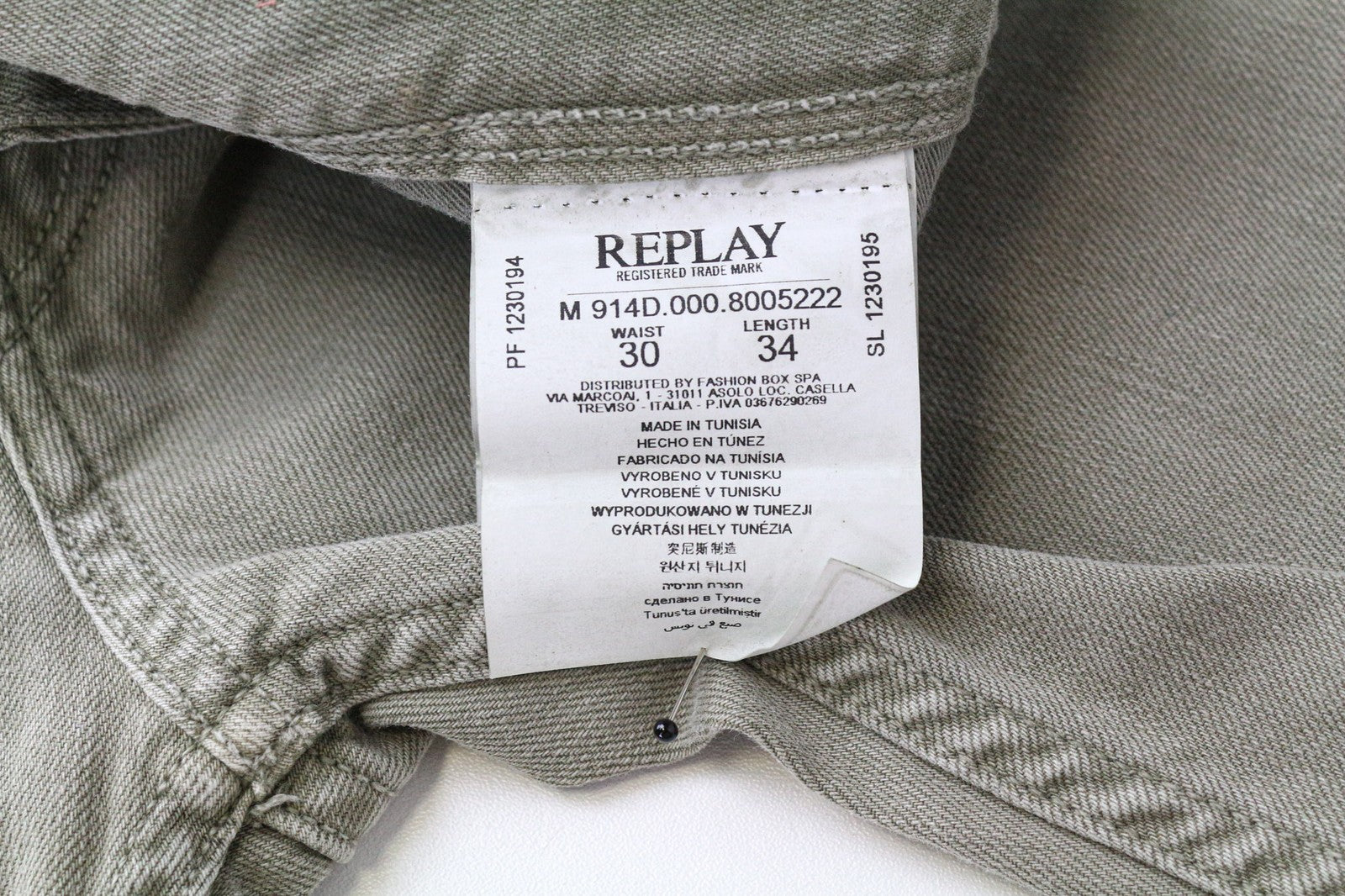 REPLAY Anbass Men's Light Brown Slim W30/L34 Cotton Stretch Plain Jeans