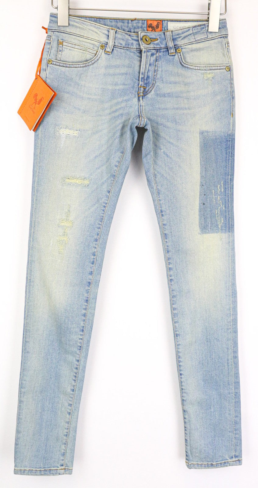 GOOD GENES Women's Skinny W27/L33 Blue Washed Distressed Cotton Stretch Jeans