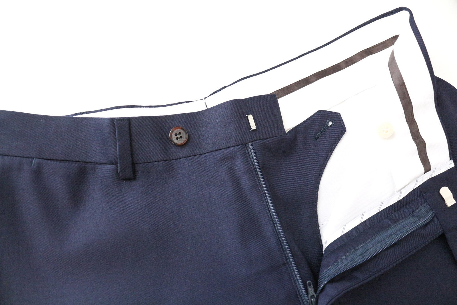 SUITSUPPLY Brescia Men's UK40S Navy Blue Pleated Pure Wool Lined Trousers