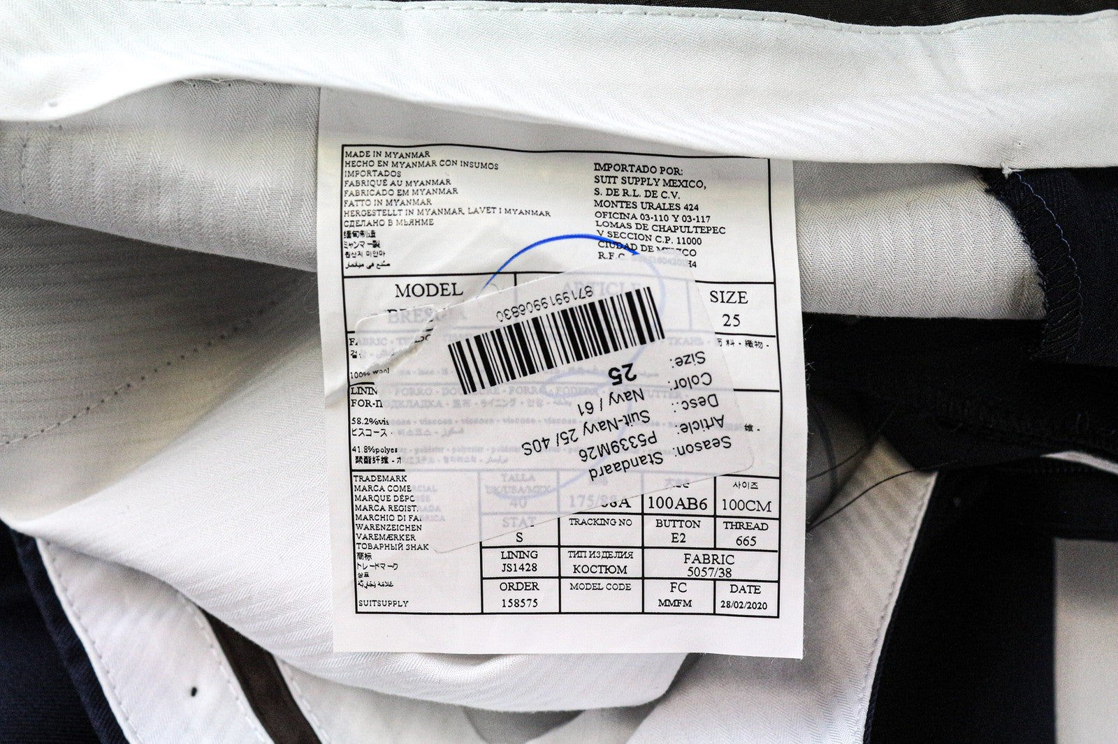 SUITSUPPLY Brescia Men's UK40S Navy Blue Pleated Pure Wool Lined Trousers