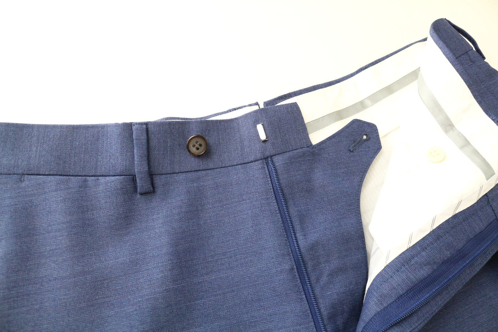 SUITSUPPLY Brescia Men's Slim UK42L Blue Wool Pleated Formal Lined Trousers