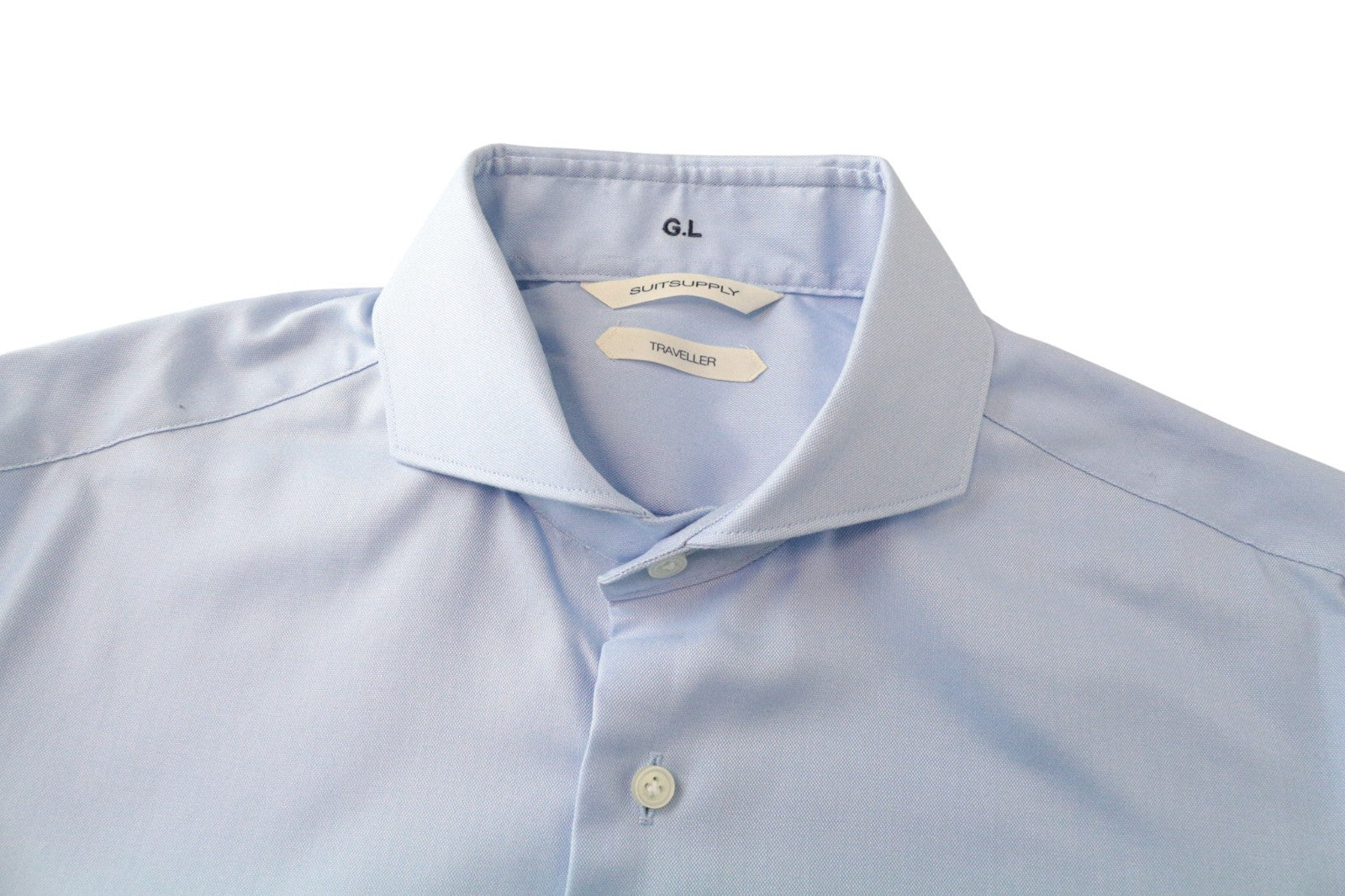 SUITSUPPLY Men's Shirt 39 Polo Blue Melange Traveller Cutaway Cotton