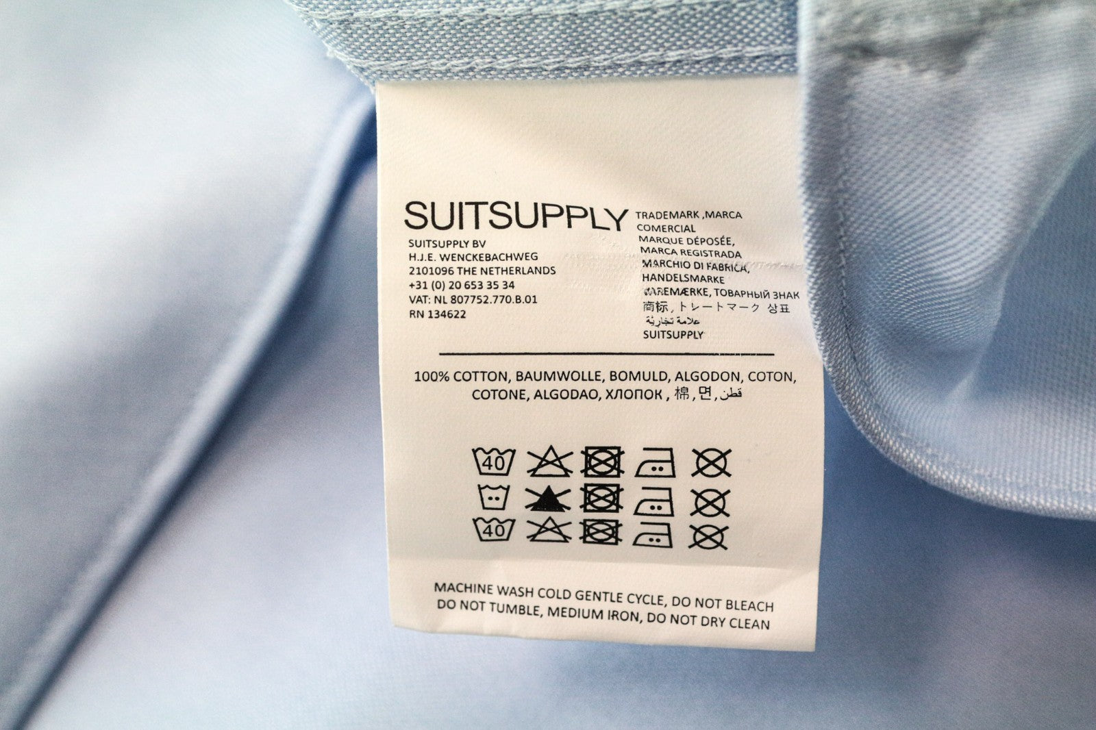 SUITSUPPLY Men's Shirt 39 Polo Blue Melange Traveller Cutaway Cotton