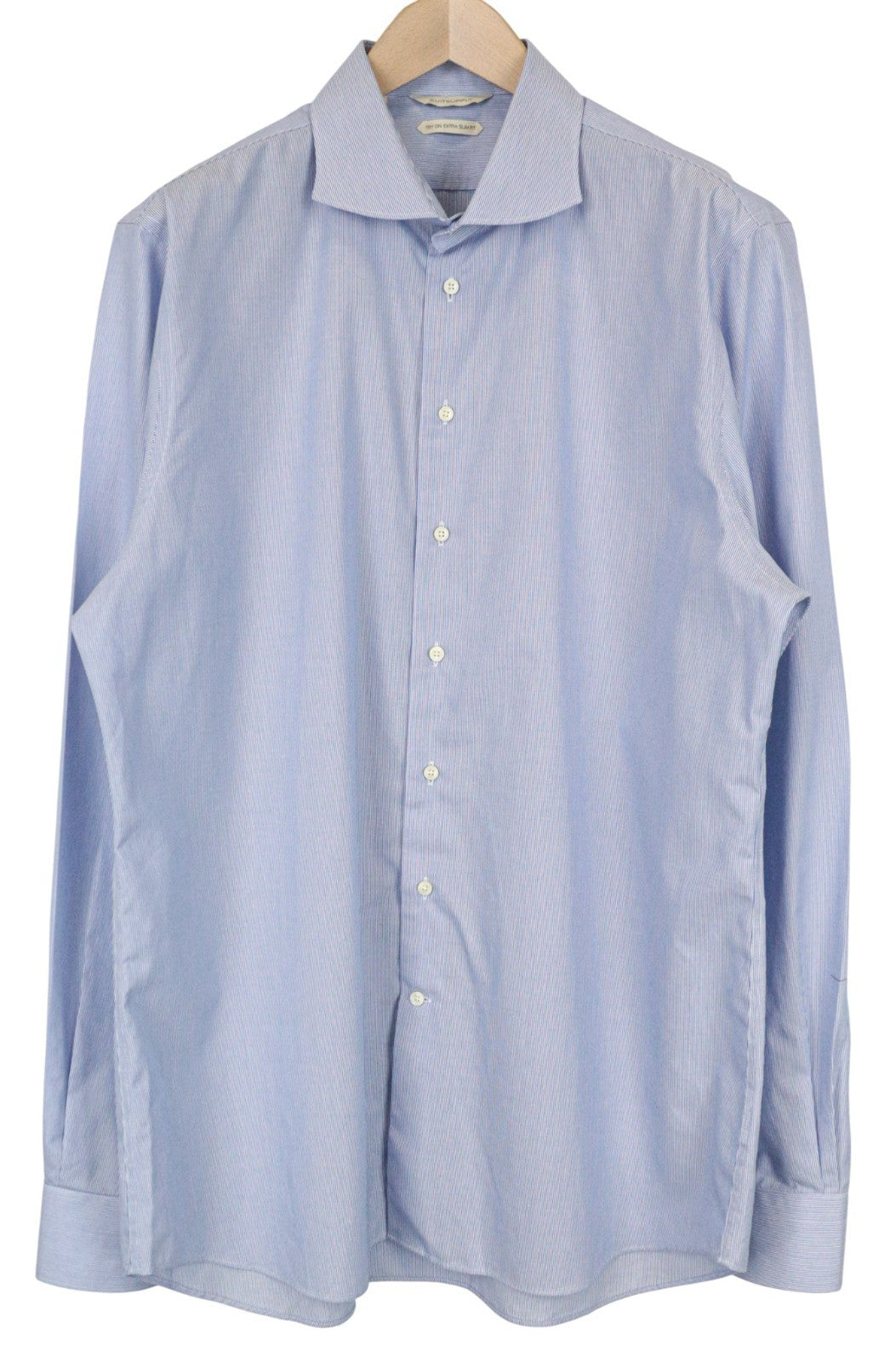 SUITSUPPLY Men's Formal Shirt 45.7/17 3/4L Try On Striped Blue Pure Cotton Slim