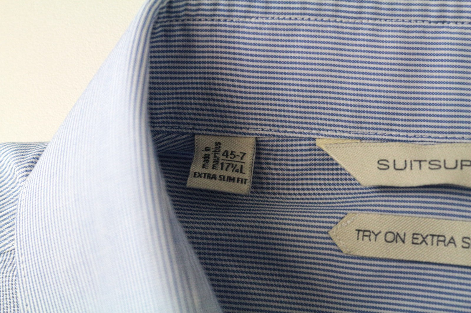 SUITSUPPLY Men's Formal Shirt 45.7/17 3/4L Try On Striped Blue Pure Cotton Slim