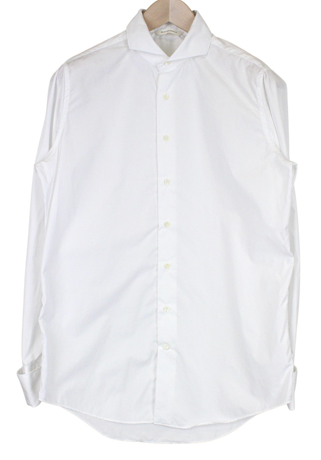 SUITSUPPLY Men's Formal Shirt ~S White Pure Cotton Slim French Cuff Tux Cutaway