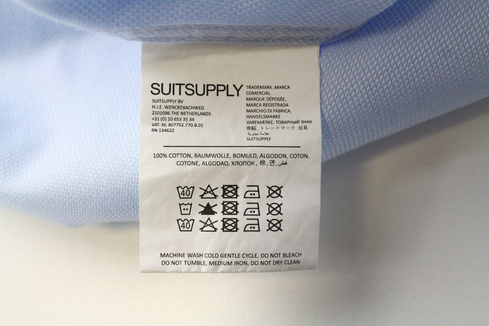 SUITSUPPLY Men's Formal Shirt 43L Light Blue Classic Cut Extra Slim Pure Cotton