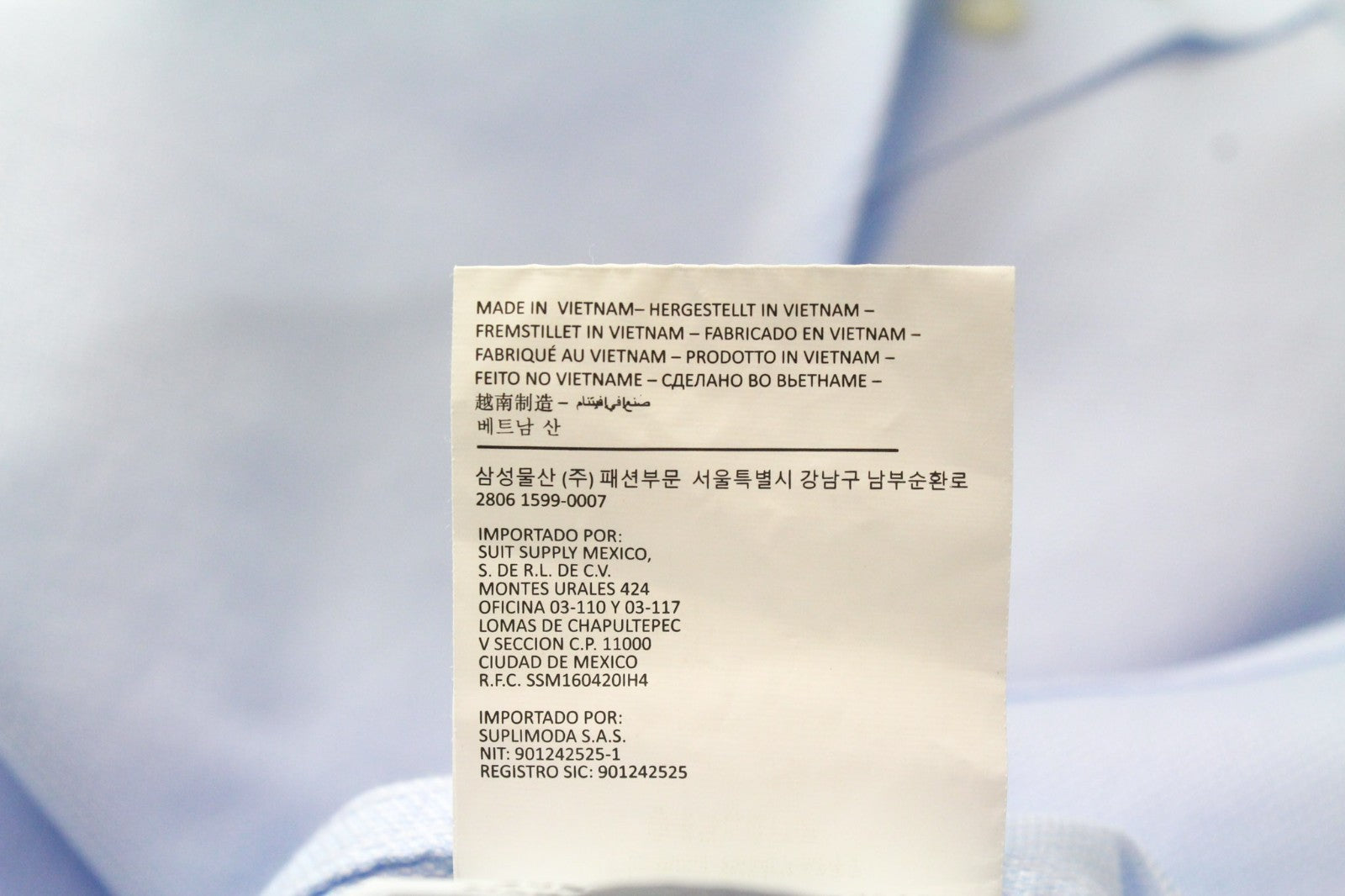 SUITSUPPLY Men's Formal Shirt 43L Light Blue Classic Cut Extra Slim Pure Cotton