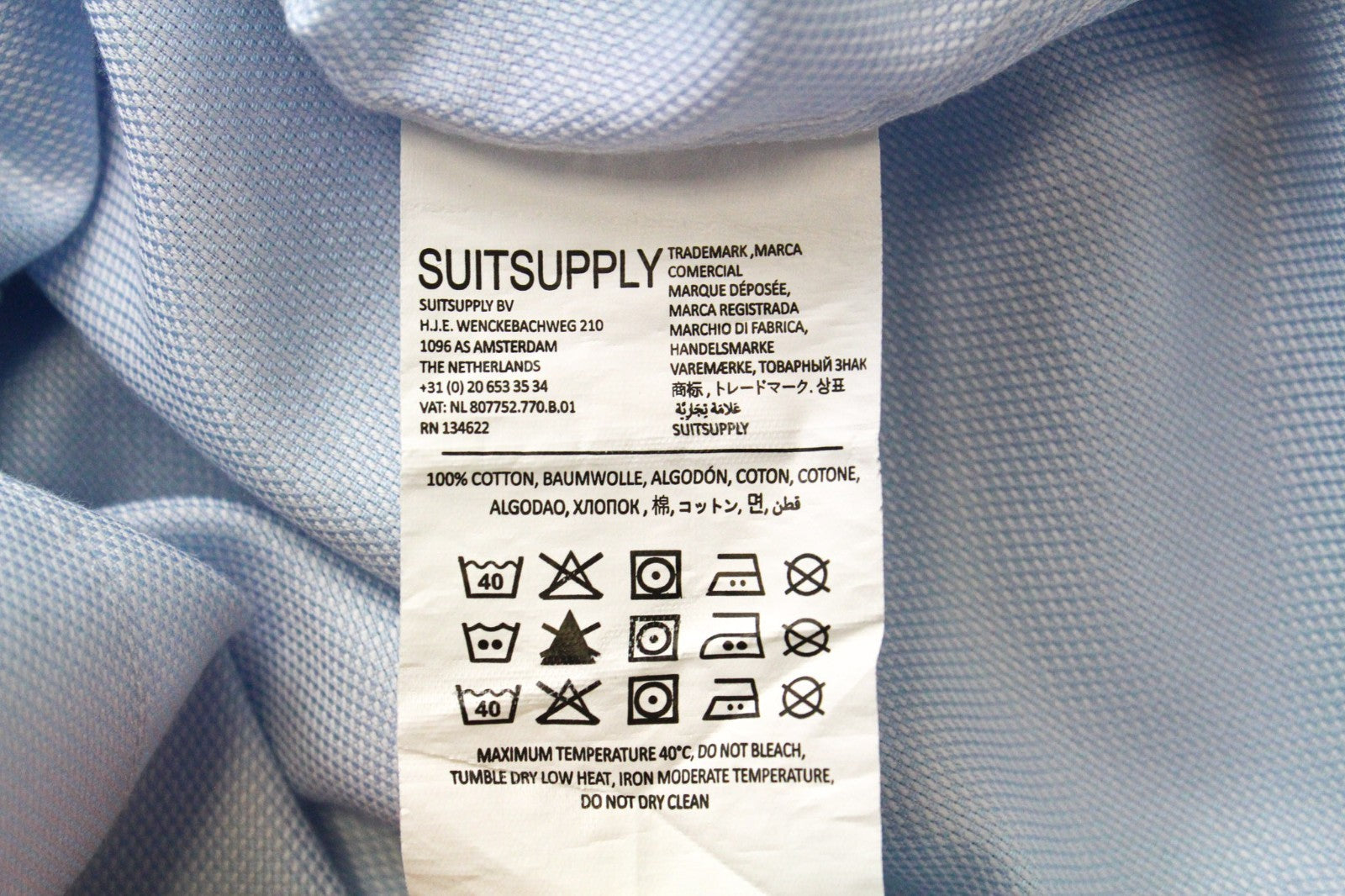 SUITSUPPLY Men's Formal Shirt 43/17 Traveller Light Blue Pure Cotton Slim Fit