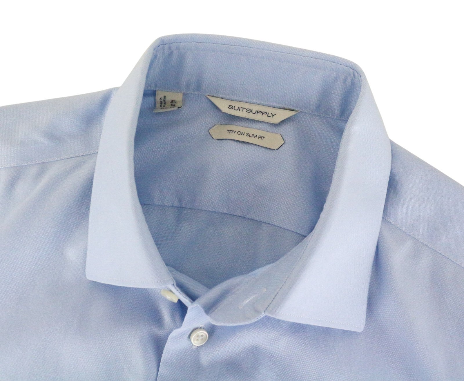 SUITSUPPLY Men's Formal Shirt 41L/16L Blue Melange Try On Slim Fit Pure Cotton