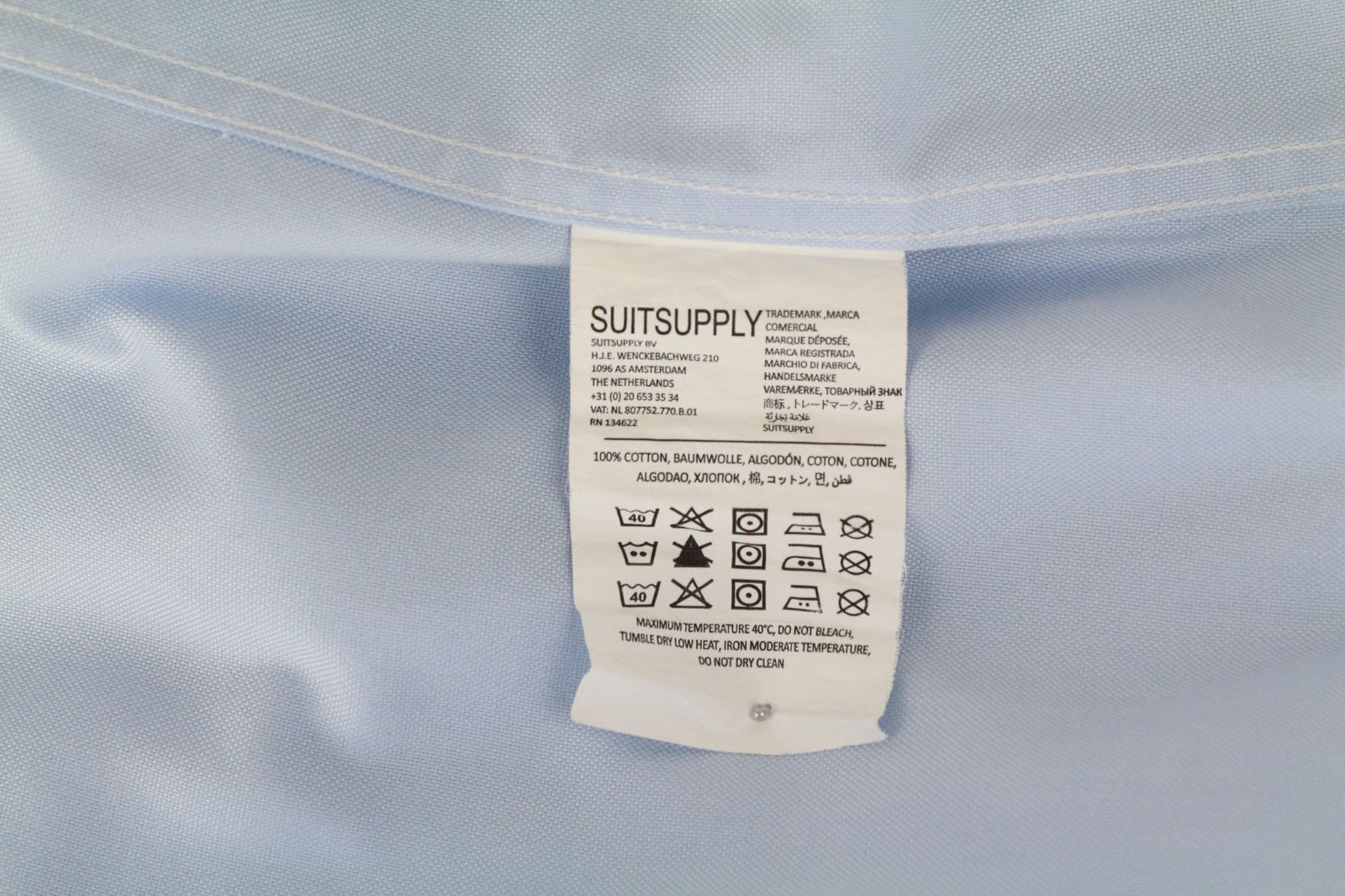 SUITSUPPLY Men's Formal Shirt 41L/16L Blue Melange Try On Slim Fit Pure Cotton