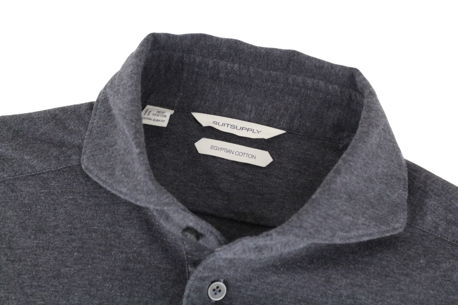 SUITSUPPLY Men's Formal Shirt 39/15 1/2-40/15 3/4 Grey Polo Cotton Extra Slim