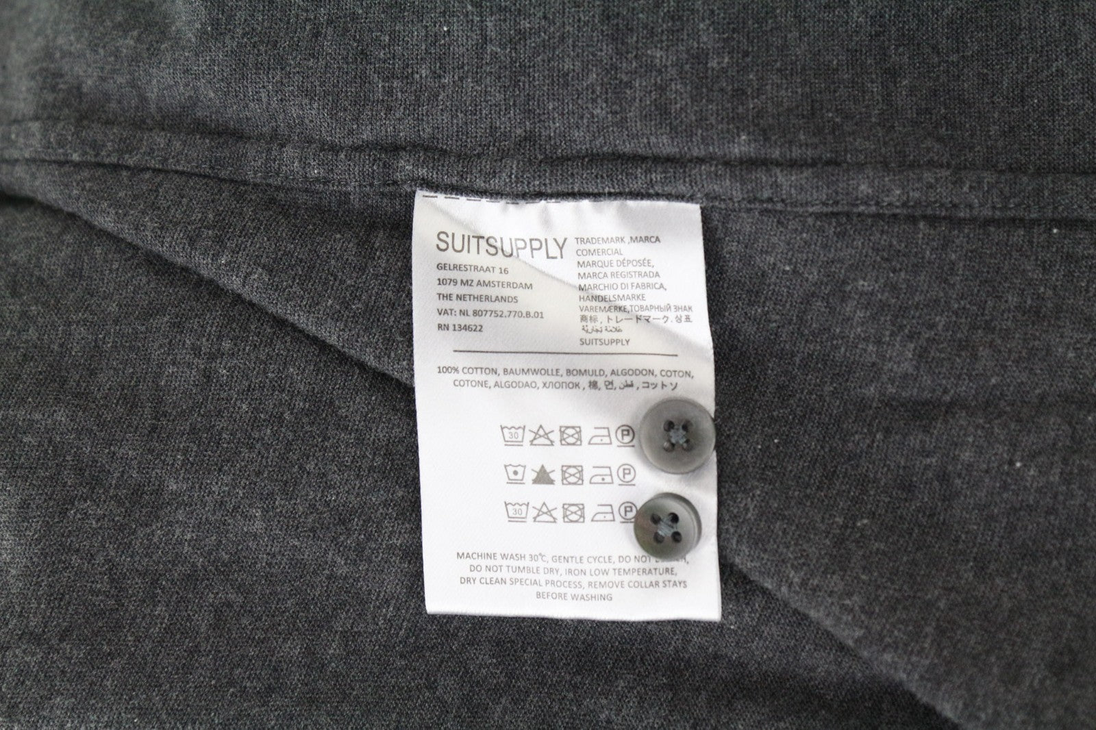 SUITSUPPLY Men's Formal Shirt 39/15 1/2-40/15 3/4 Grey Polo Cotton Extra Slim
