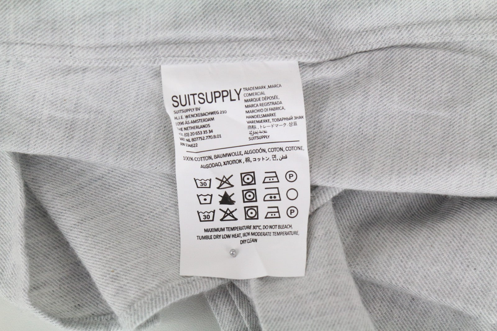 SUITSUPPLY Men's Formal Shirt 39/15 1/2-40/15 3/4 Grey Egyptian Cotton Slim Fit