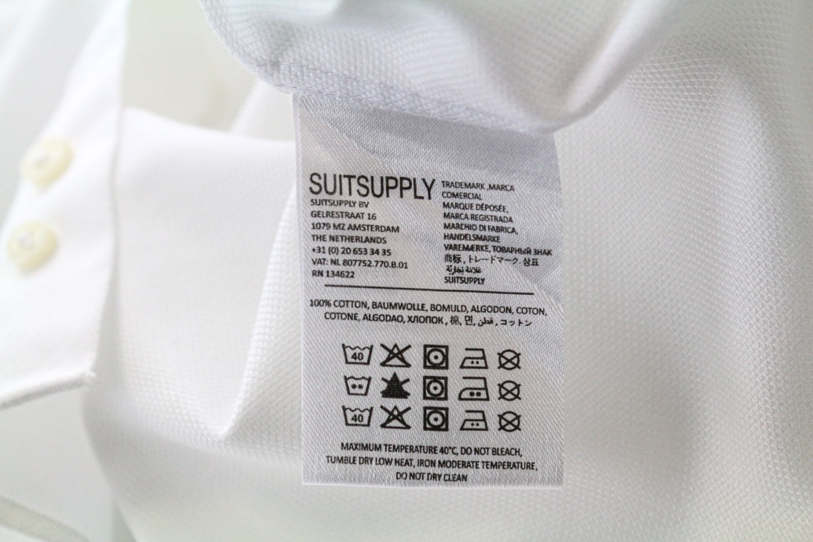 SUITSUPPLY Men's Formal Shirt 41L/16L White Long Sleeve Slim Fit Pure Cotton