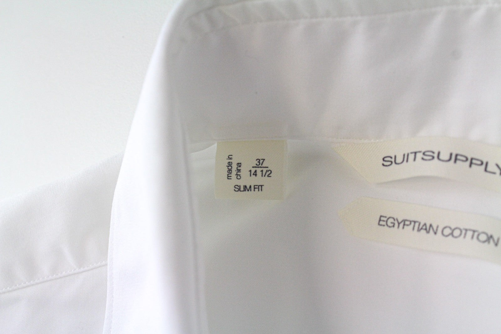 SUITSUPPLY Men's Formal Shirt 37/14 1/2 White Pure Cotton Twill Slim Long Sleeve