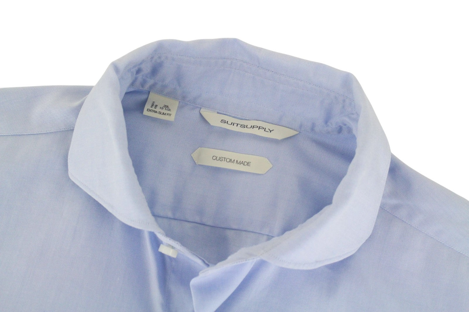 SUITSUPPLY Men's Formal Shirt 39L/15 1/2L Blue Cutaway Twill Cotton Extra Slim