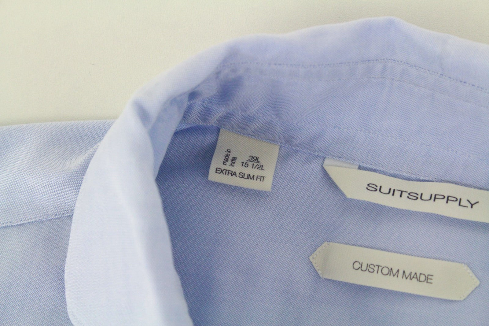 SUITSUPPLY Men's Formal Shirt 39L/15 1/2L Blue Cutaway Twill Cotton Extra Slim