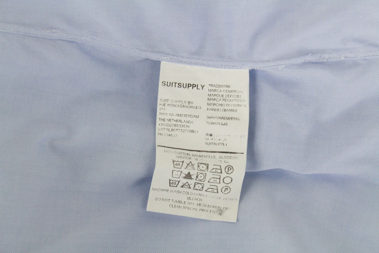 SUITSUPPLY Men's Formal Shirt 39L/15 1/2L Blue Cutaway Twill Cotton Extra Slim