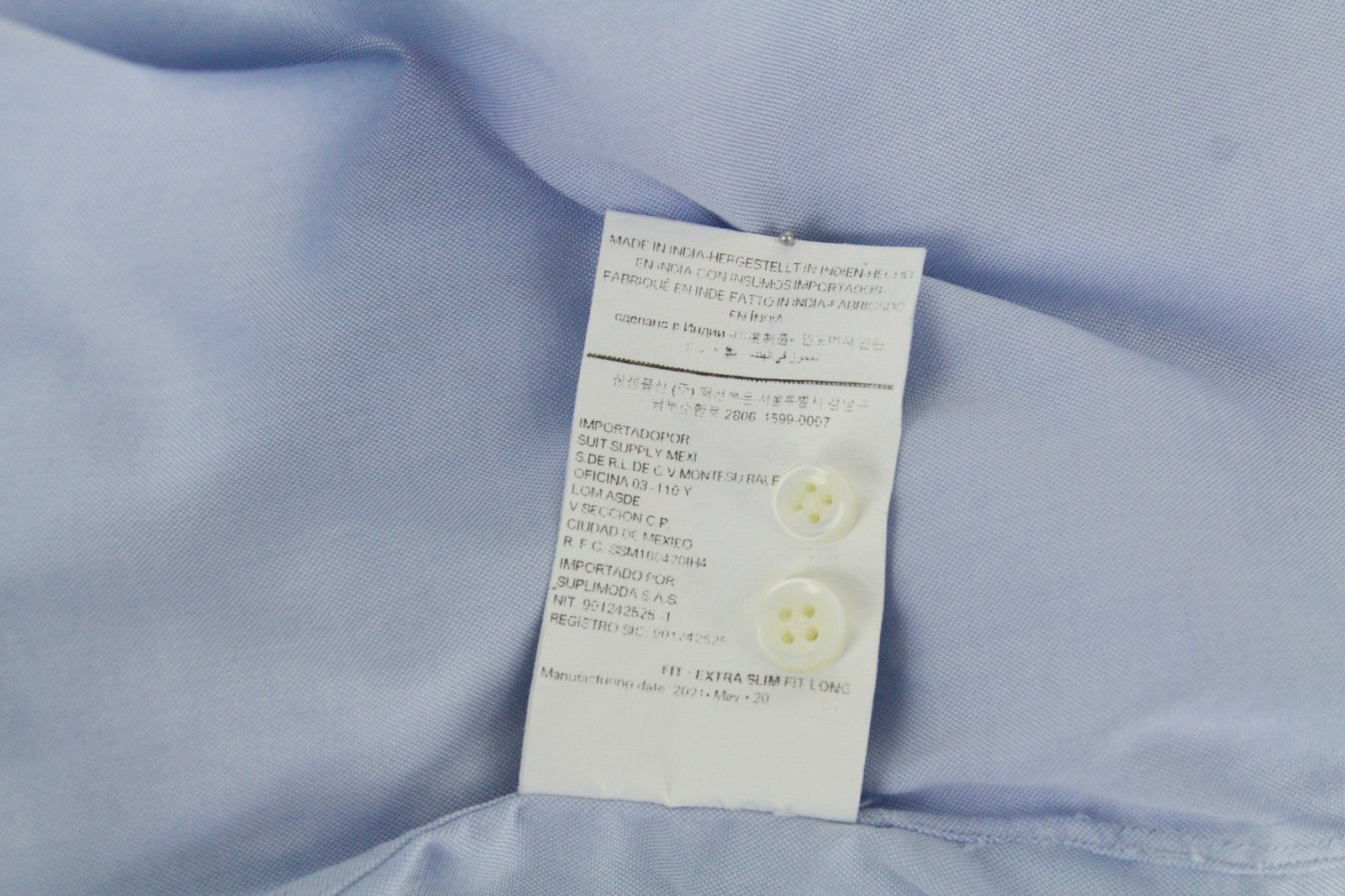 SUITSUPPLY Men's Formal Shirt 39L/15 1/2L Blue Cutaway Twill Cotton Extra Slim