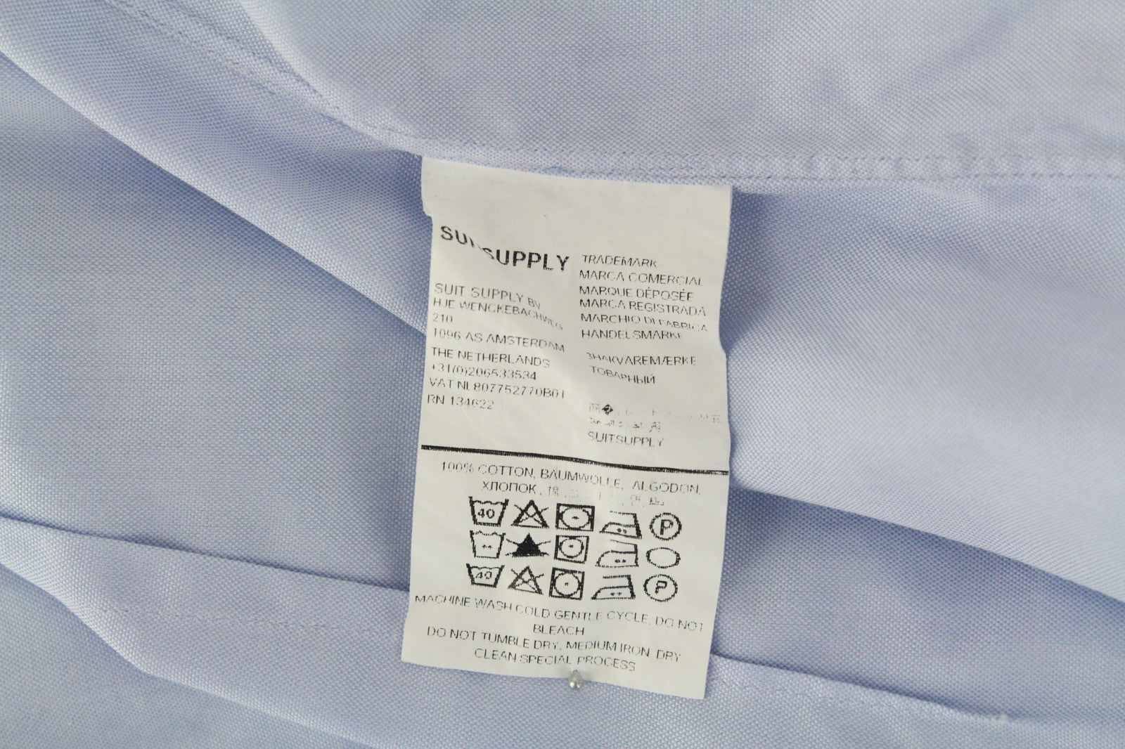 SUITSUPPLY Men's Formal Shirt 39/15 1/2 Blue Button-Up Twill Cotton Extra Slim