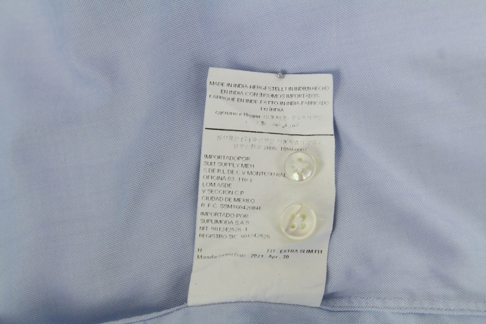 SUITSUPPLY Men's Formal Shirt 39/15 1/2 Blue Button-Up Twill Cotton Extra Slim