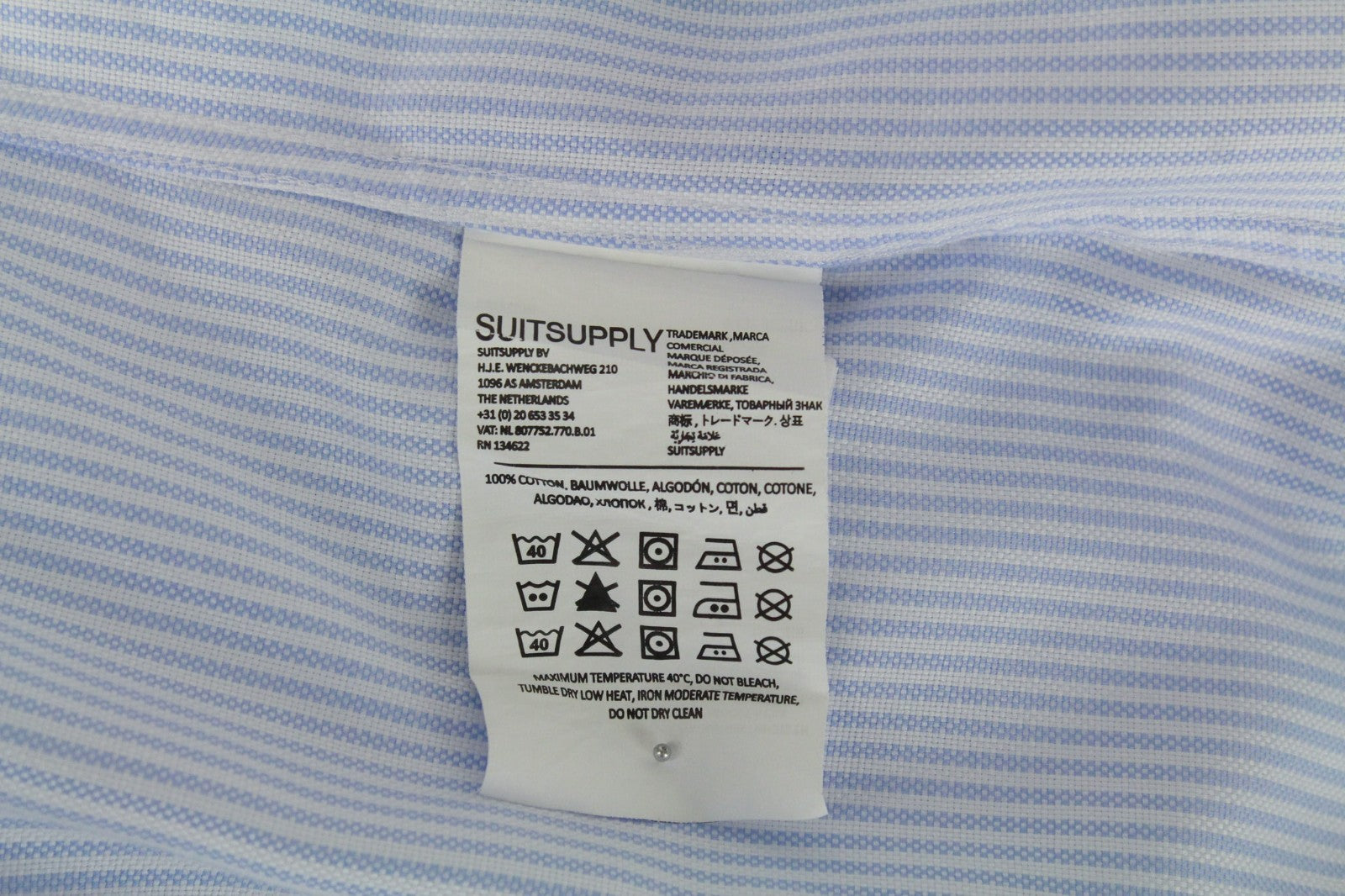 SUITSUPPLY Men's Formal Shirt 37/14 1/2 Blue Stripe Try On Extra Slim Cotton