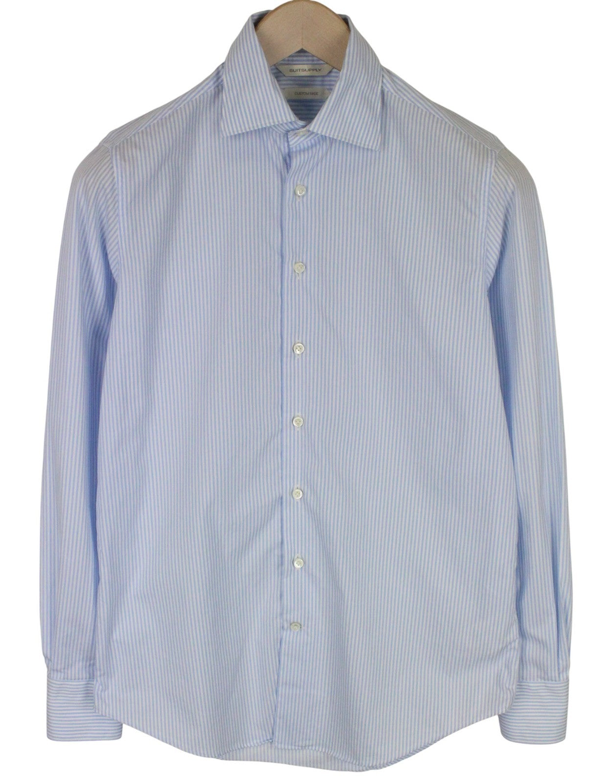 SUITSUPPLY Men's Formal Shirt 35/13 1/2 Light Blue Stripe Slim Cut Pure Cotton