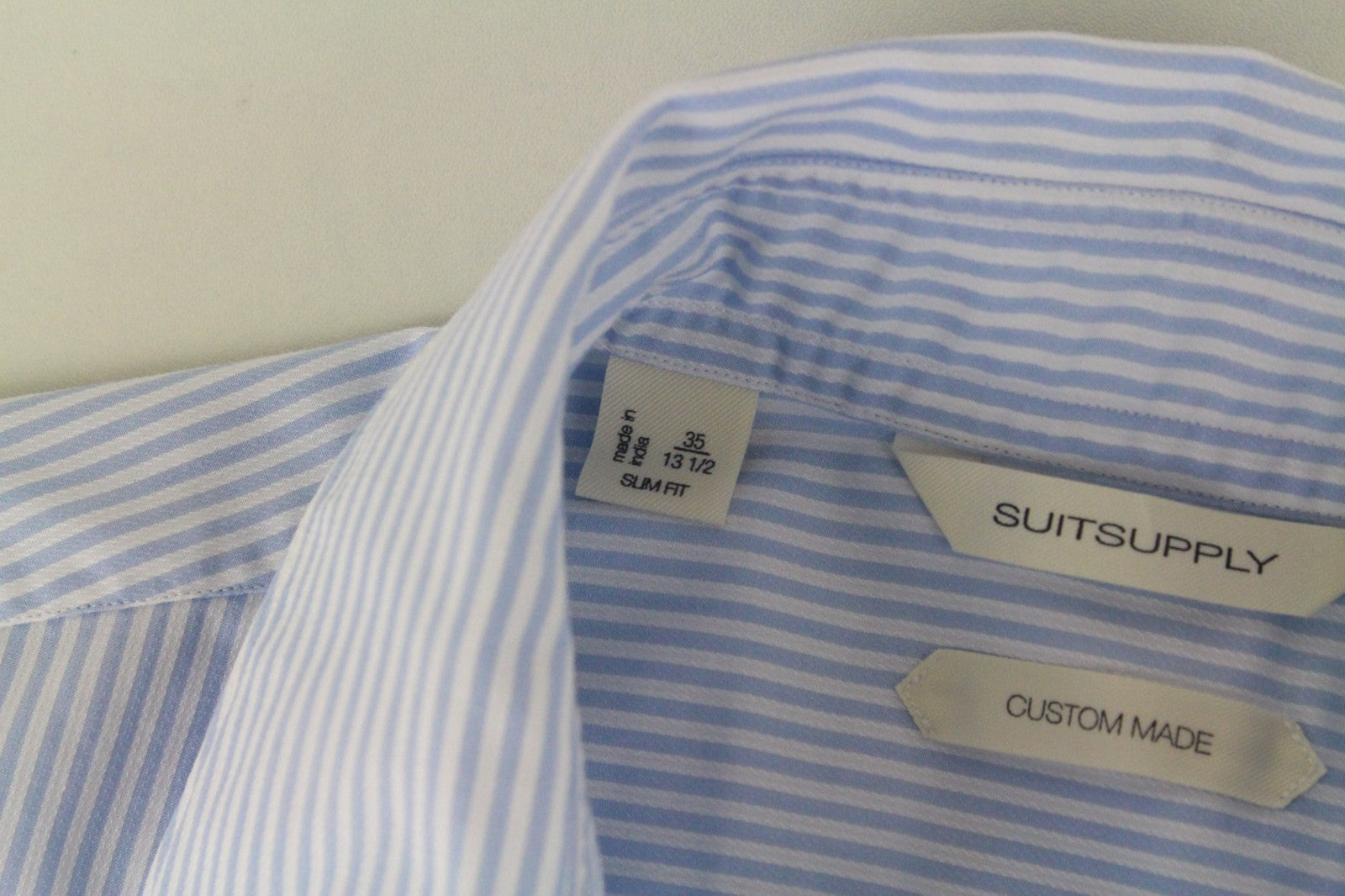 SUITSUPPLY Men's Formal Shirt 35/13 1/2 Light Blue Stripe Slim Cut Pure Cotton