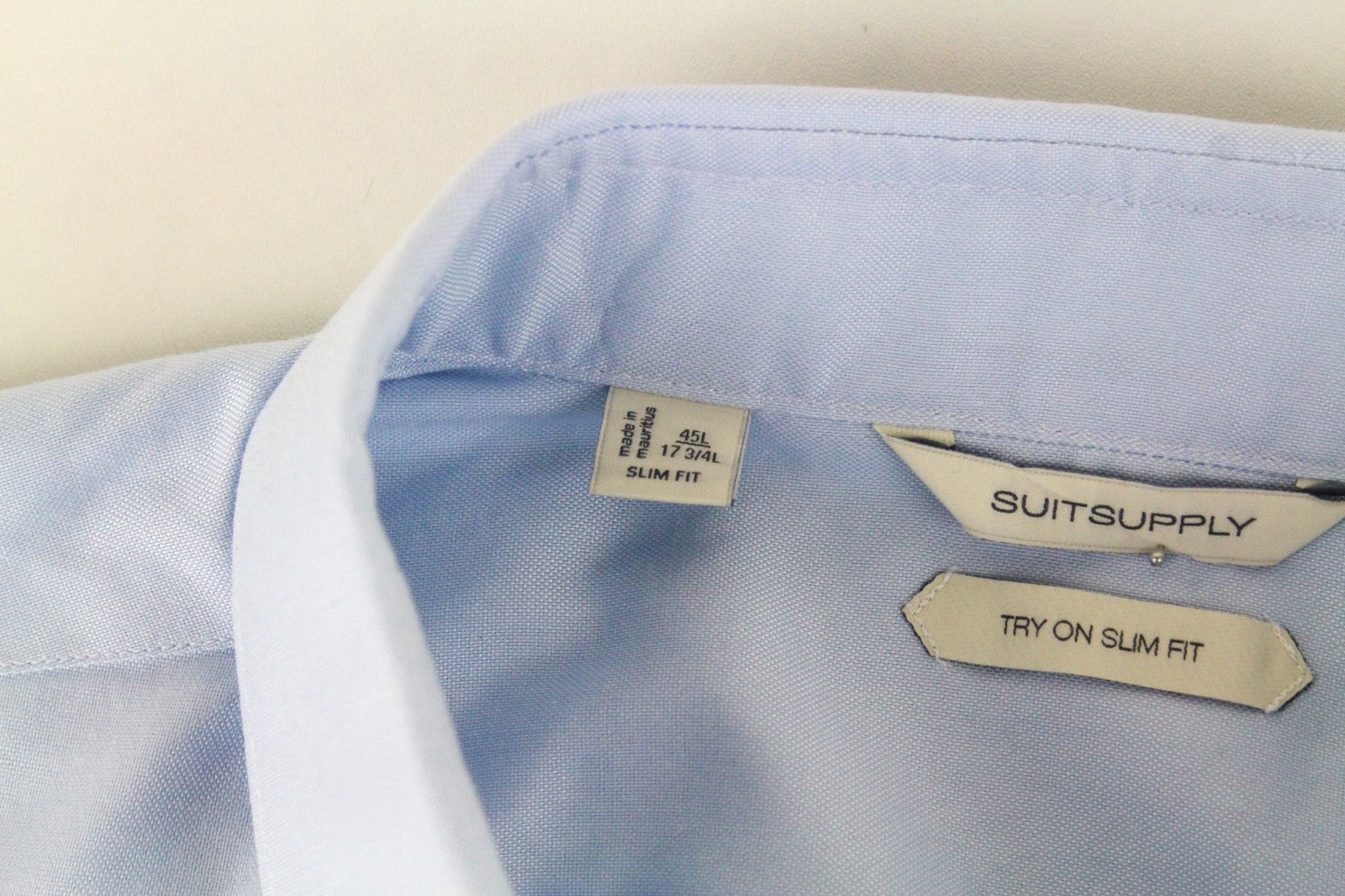 SUITSUPPLY Men's Formal Shirt 45L/17 3/4L Light Blue Try On Slim Fit Pure Cotton