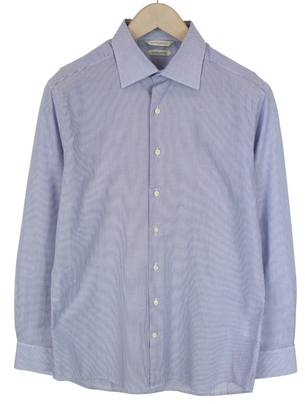 SUITSUPPLY Men's Formal Shirt 39/15 1/2 Blue Striped Egyptian Cotton Slim Cut