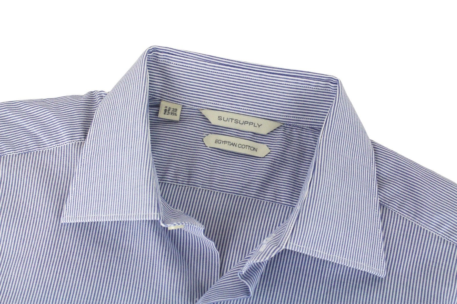 SUITSUPPLY Men's Formal Shirt 39/15 1/2 Blue Striped Egyptian Cotton Slim Cut