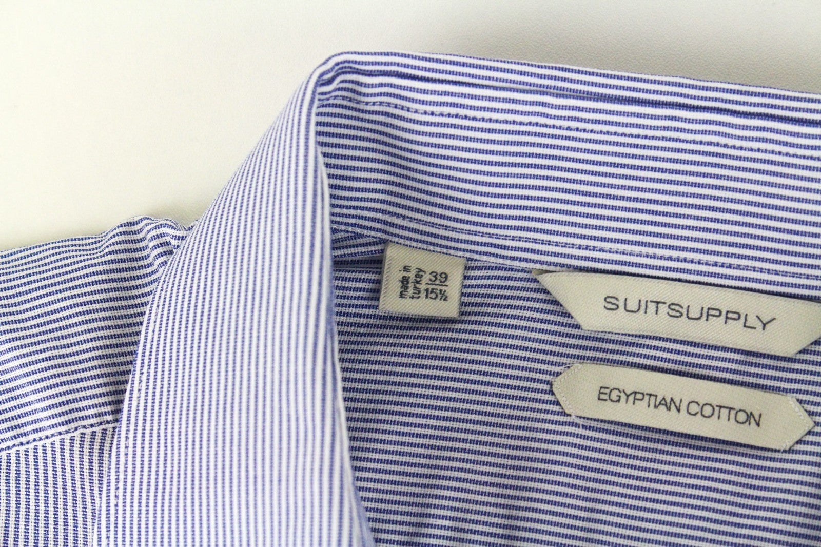 SUITSUPPLY Men's Formal Shirt 39/15 1/2 Blue Striped Egyptian Cotton Slim Cut