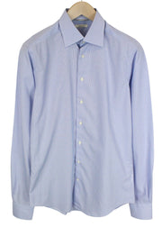 SUITSUPPLY Men's Formal Shirt 38.7/15L Traveller Blue Striped Long Slim Cotton