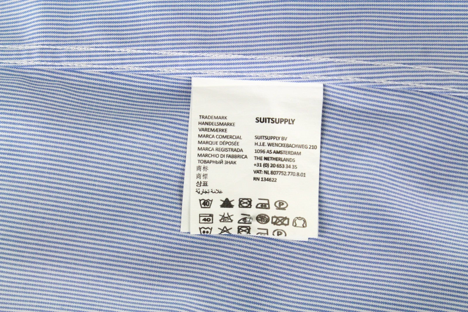 SUITSUPPLY Men's Formal Shirt 38.7/15L Traveller Blue Striped Long Slim Cotton