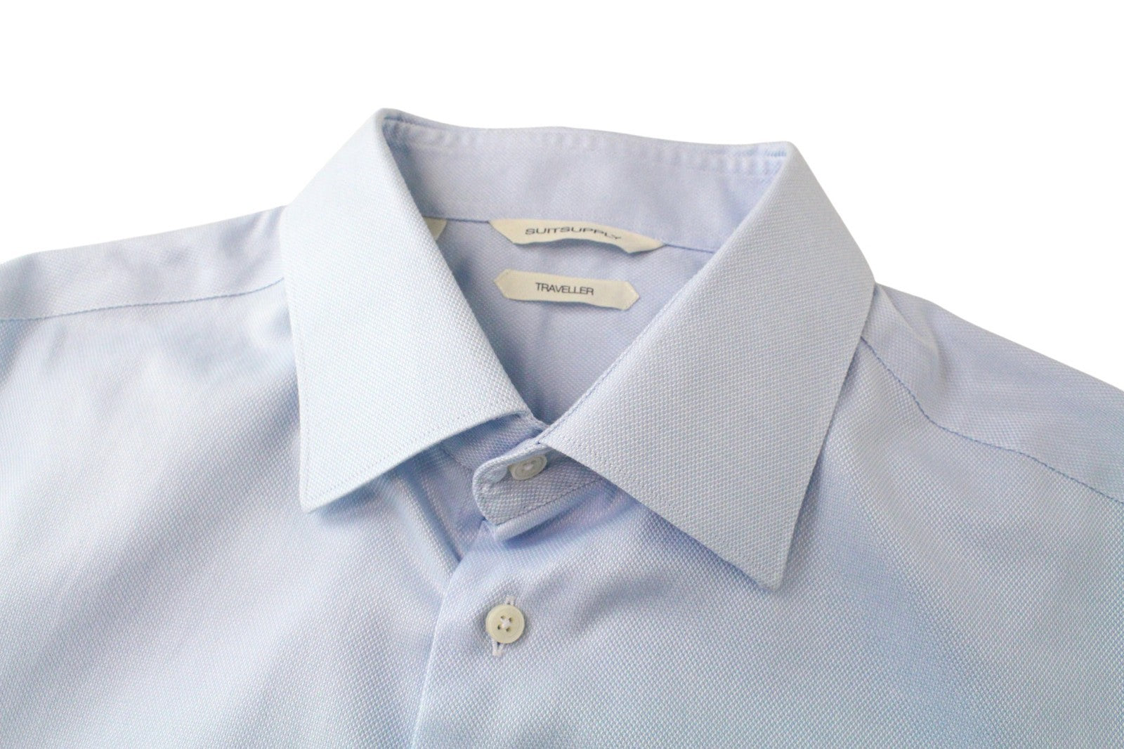 SUITSUPPLY Men's Formal Shirt 42/16 1/2 Light Blue Melange Traveller Extra Slim