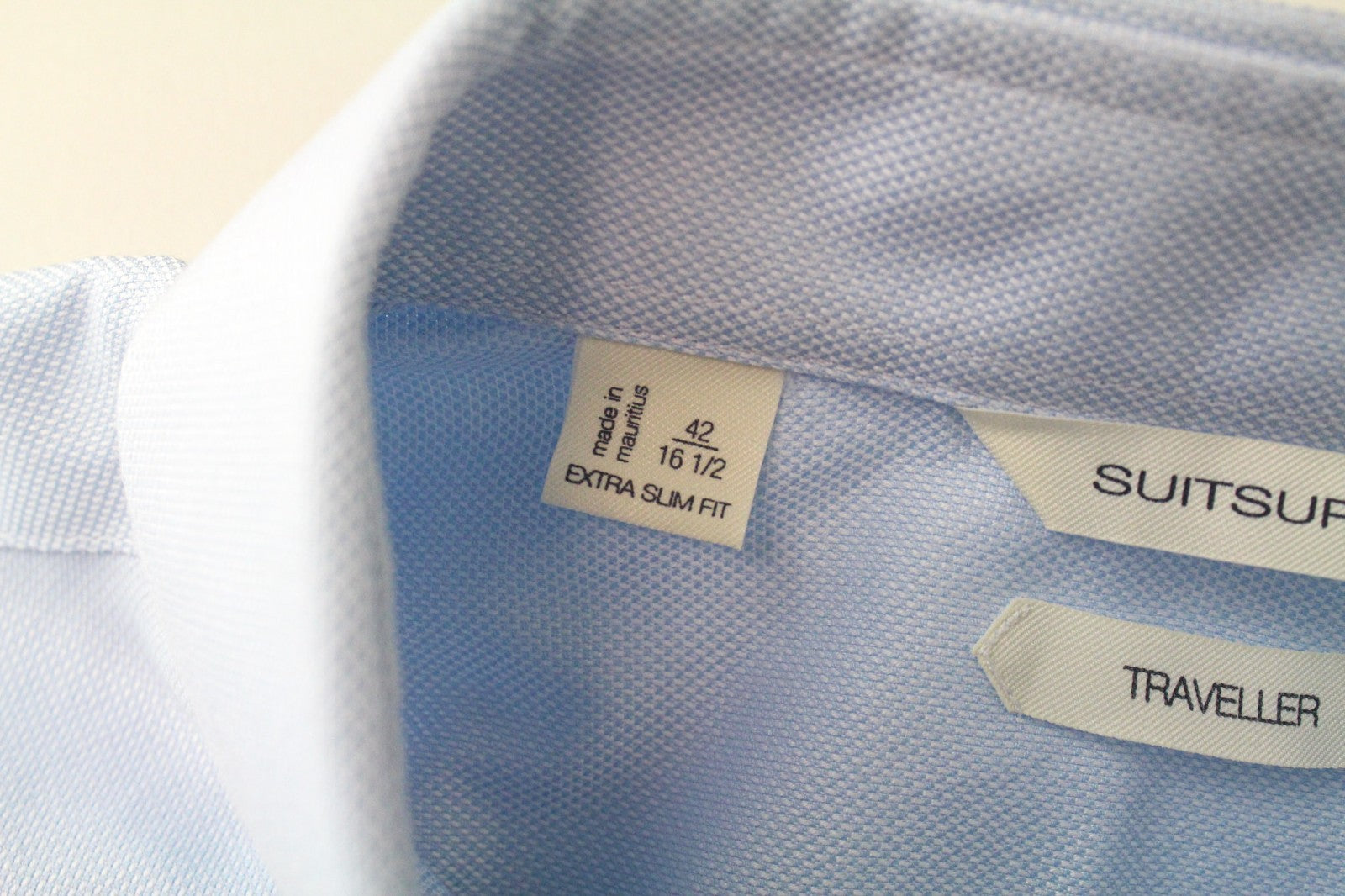 SUITSUPPLY Men's Formal Shirt 42/16 1/2 Light Blue Melange Traveller Extra Slim