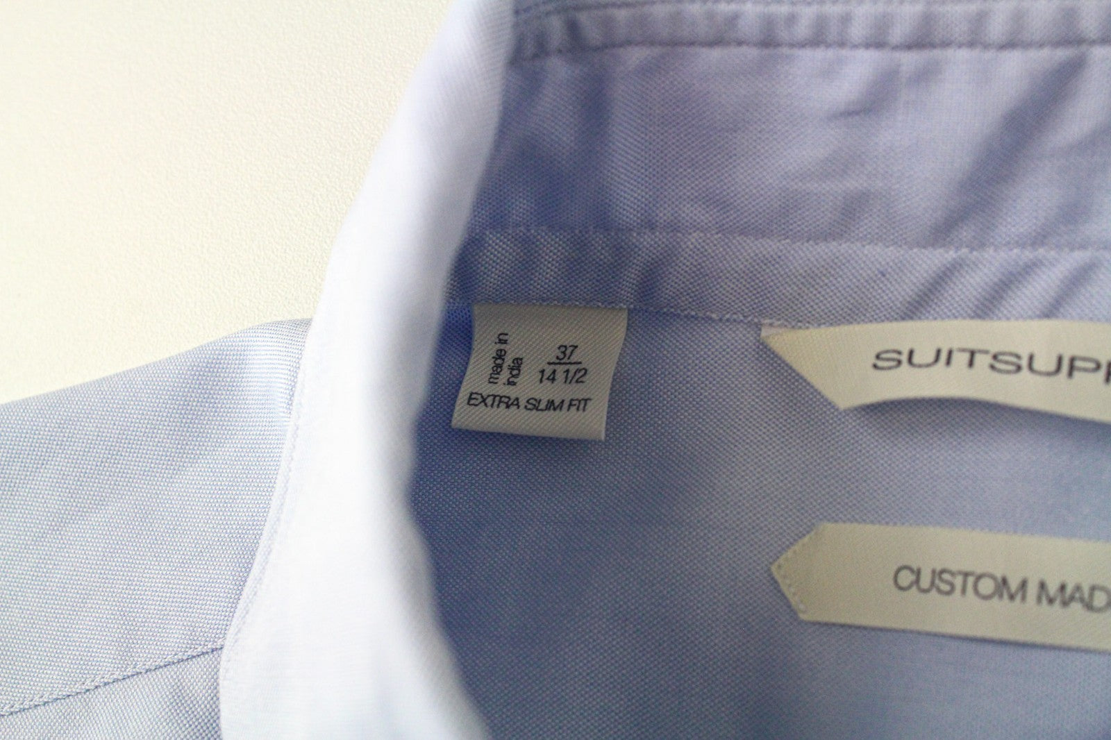 SUITSUPPLY Men's Formal Shirt 37/14 1/2 Light Blue Cutaway Melange Extra Slim