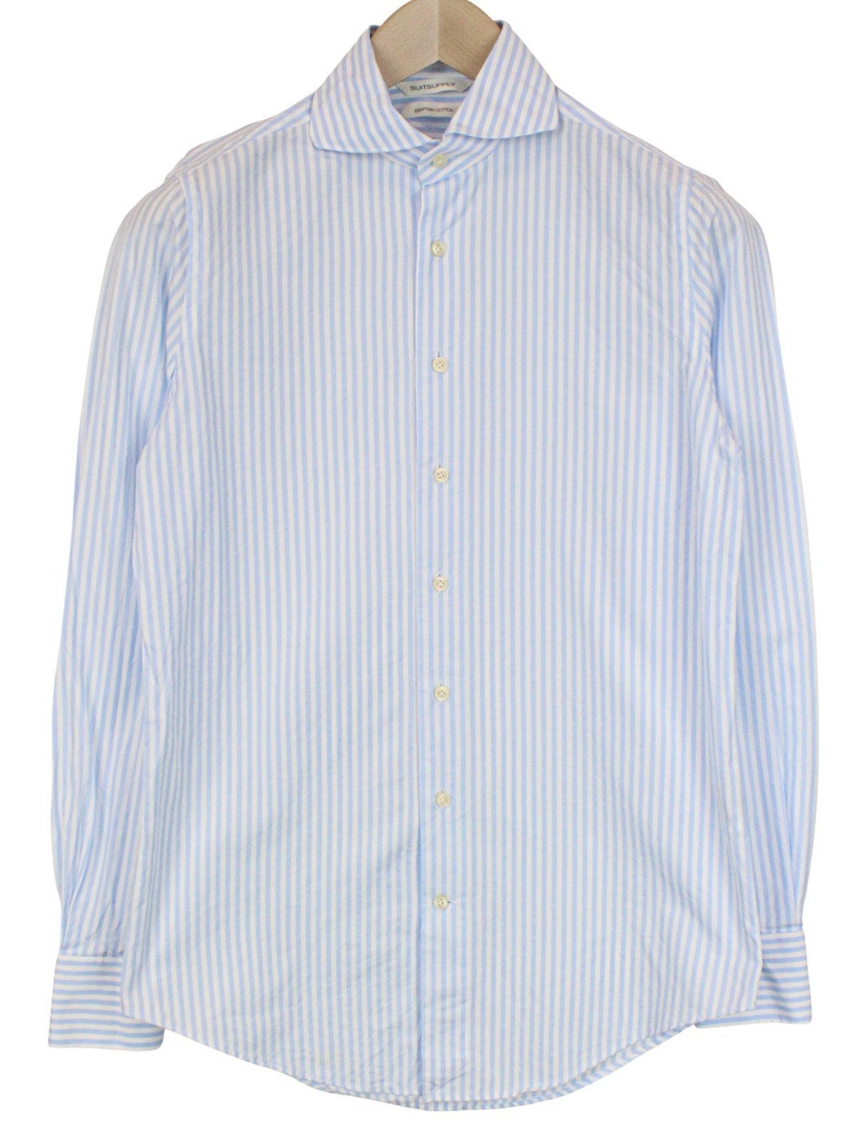 SUITSUPPLY Men's Formal Shirt 36/14 Egyptian Cotton Light Blue Striped Slim Cut