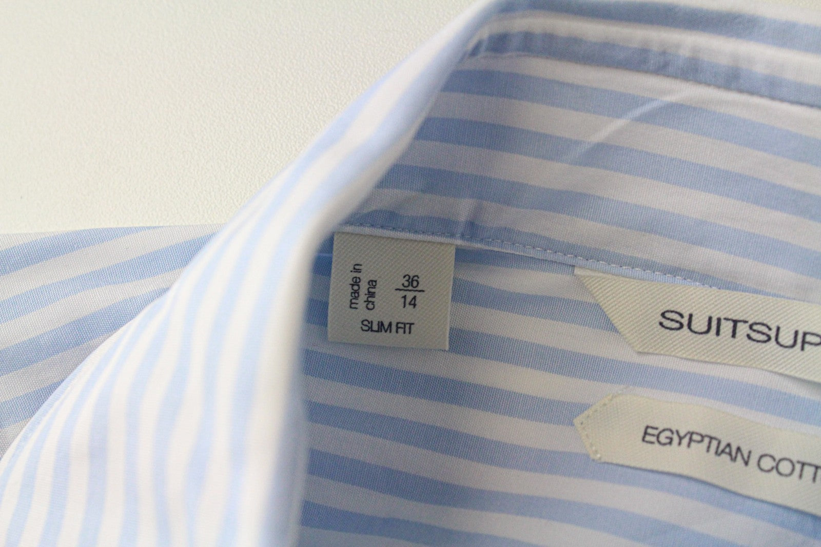 SUITSUPPLY Men's Formal Shirt 36/14 Egyptian Cotton Light Blue Striped Slim Cut