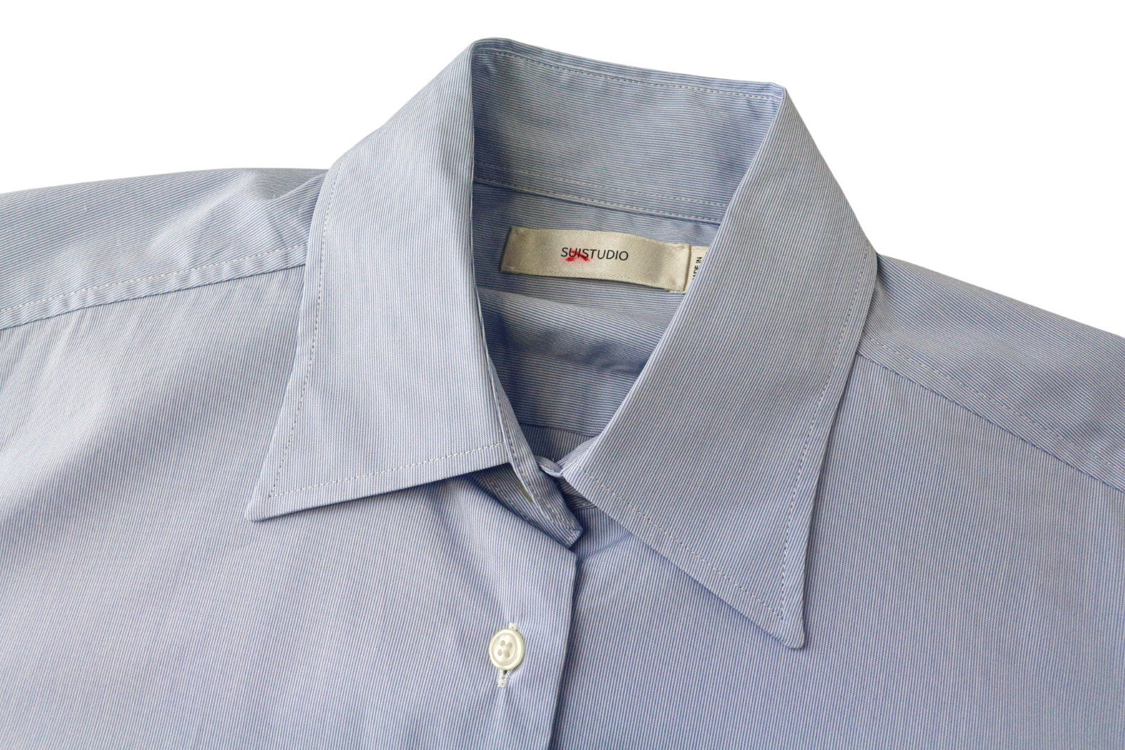 SUISTUDIO Women's Shirt 40R Blue Striped Stretch Cotton Smart Casual Top