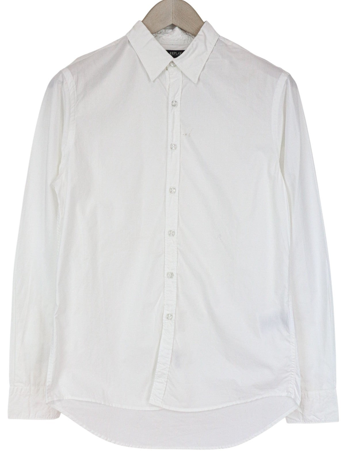 REPLAY Men's Shirt S White Twill Cotton Slim Button-Up Long Sleeve Casual
