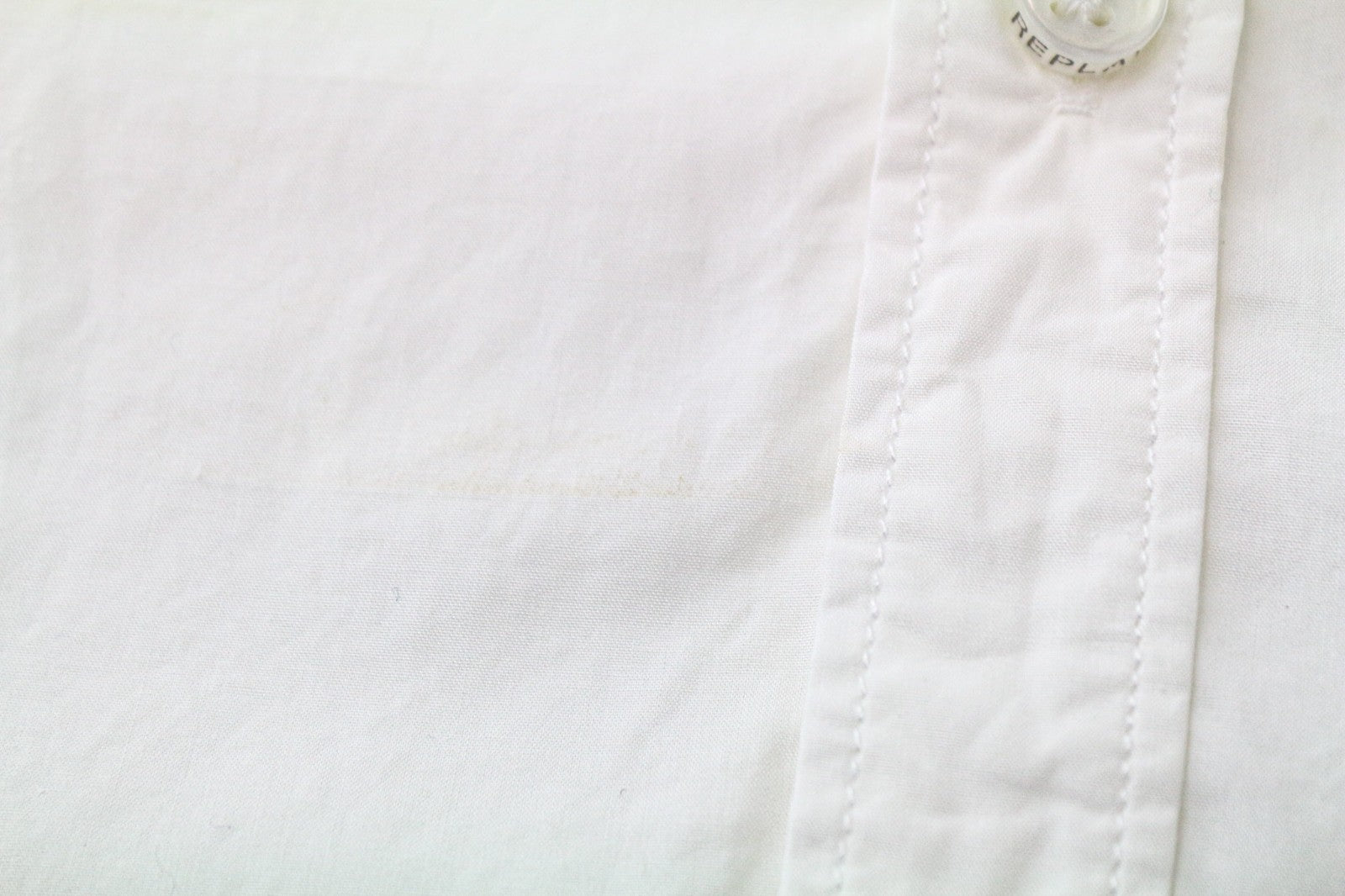 REPLAY Men's Shirt S White Twill Cotton Slim Button-Up Long Sleeve Casual