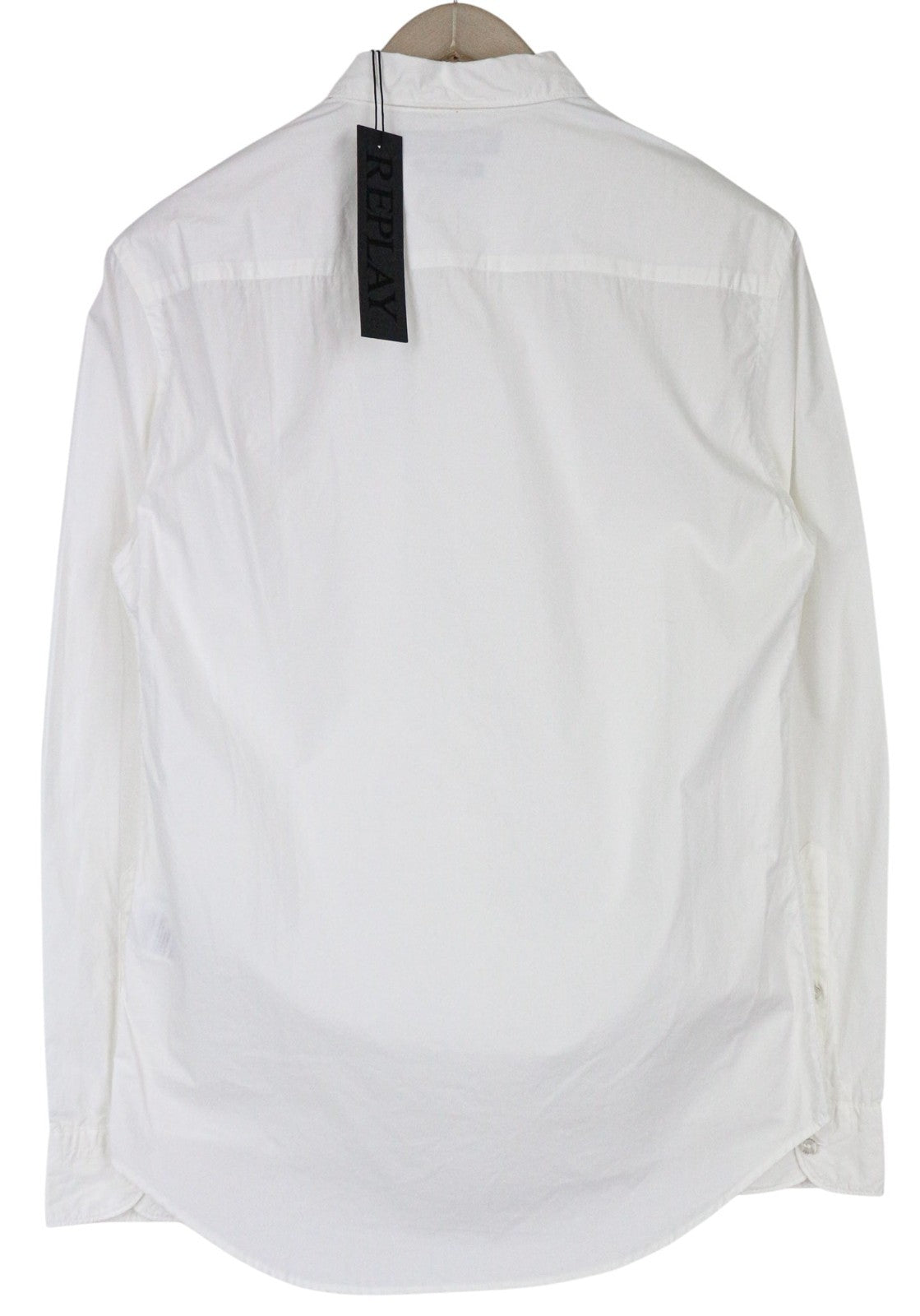 REPLAY Men's Shirt S White Twill Cotton Slim Button-Up Long Sleeve Casual