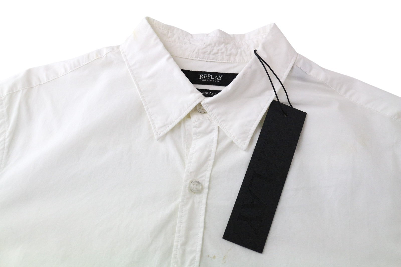 REPLAY Men's Shirt S White Twill Cotton Slim Button-Up Long Sleeve Casual