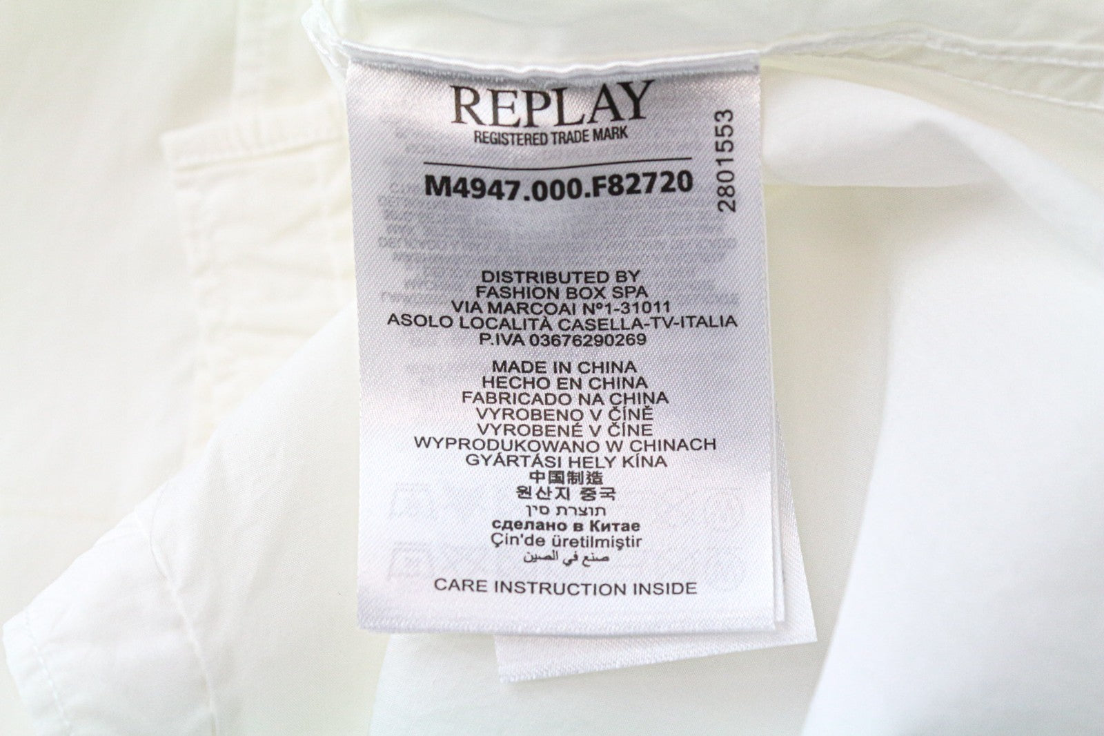 REPLAY Men's Shirt S White Twill Cotton Slim Button-Up Long Sleeve Casual